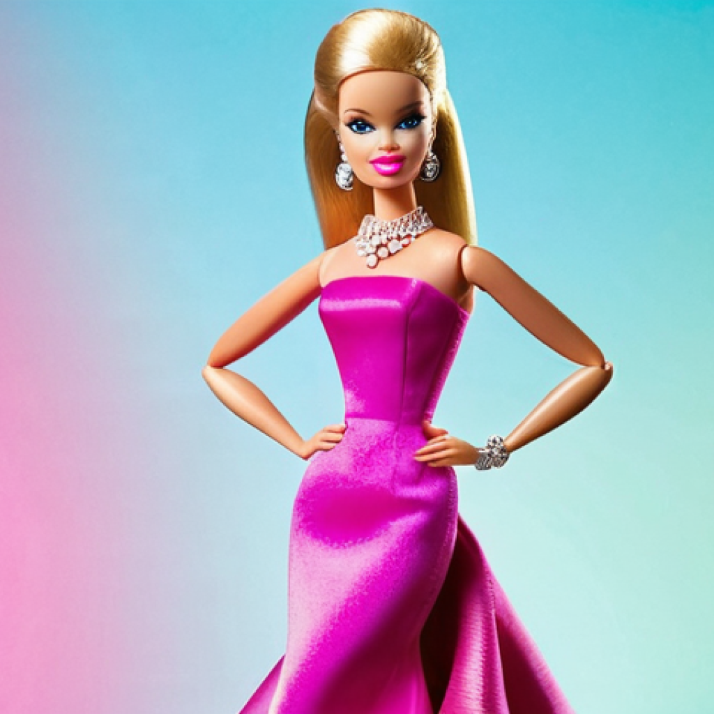 바비인형의 시장 경쟁력 - **Prompt: The Iconic and the Eccentric**
"A stunning, classic-style Barbie doll stands gracefull...