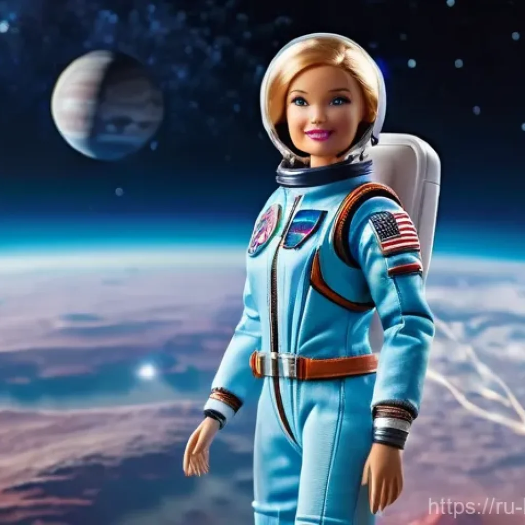 바비 직업 시리즈 특징 - **Barbie, the Trailblazing Astronaut:** A vibrant, dynamic image of Barbie as an astronaut, standing...