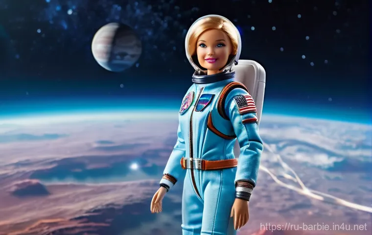 바비 직업 시리즈 특징 - **Barbie, the Trailblazing Astronaut:** A vibrant, dynamic image of Barbie as an astronaut, standing...