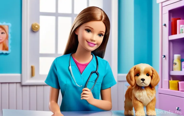 바비 직업 시리즈 특징 - **Barbie, the Innovative Robotics Engineer:** A modern, brightly lit robotics lab scene featuring Ba...