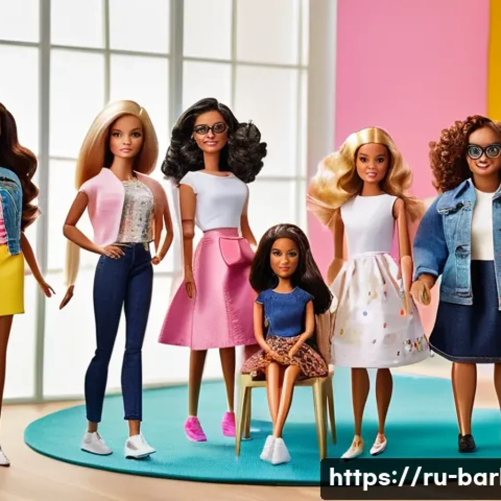 바비의 미래 시리즈 예상 - A diverse group of Barbie dolls representing various body types, skin tones, and unique features suc...